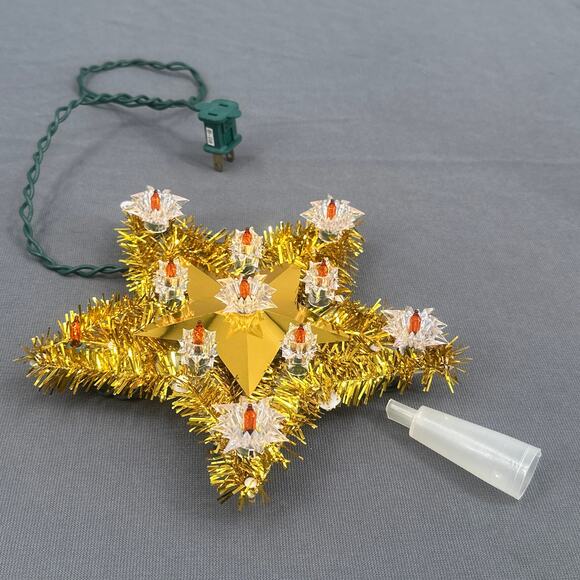 VTG J. Hofert Tree Top 11 Light Gold Star Christmas Topper Indoor Tinsel Kitschy - Picture 7 of 16